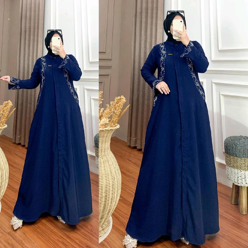 Abaya Syarifah Jasmine Hitam Full Furing by Ghanim Modesty -  Simple Gamis dengan Payet Tanam Mutiara - Muslim 5