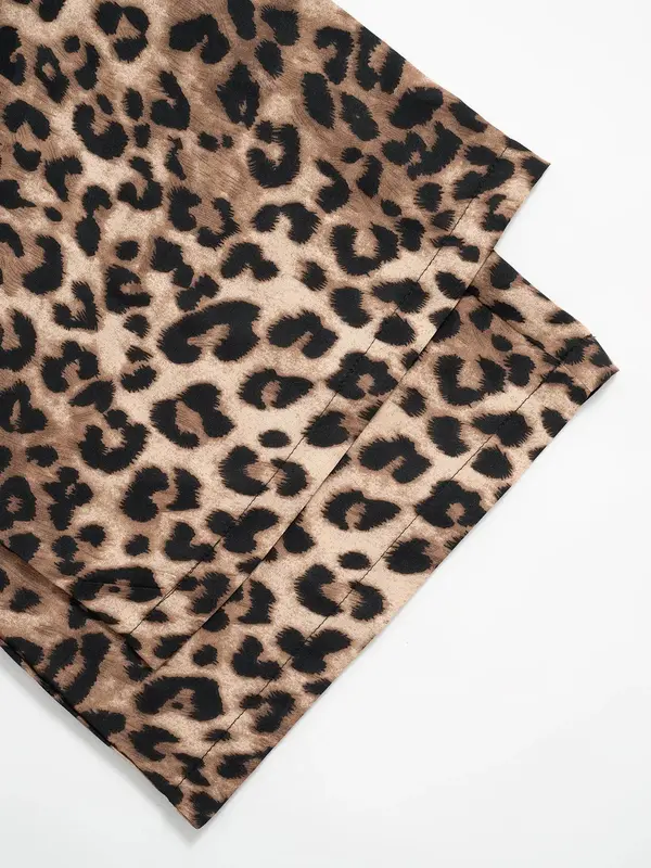 Women's Leopard Print Elastic Waist Wide Leg Pants, Casual Comfy Trousers for Daily Wear, Ladies Bottoms for All Seasons 6