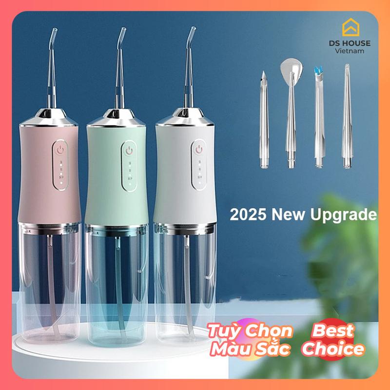 [Tùy Chọn Màu] Máy Tăm Nước Cá Nhân Oral Irrigator 2025 New Upgrade - 3 Chế Độ Phun - 4 Đầu Phun Làm Sạch Răng Sâu - Dung Tích 230ml - Pin Sạc USB 1200mAh - Tùy Chọn Màu Xanh Hồng Trắng