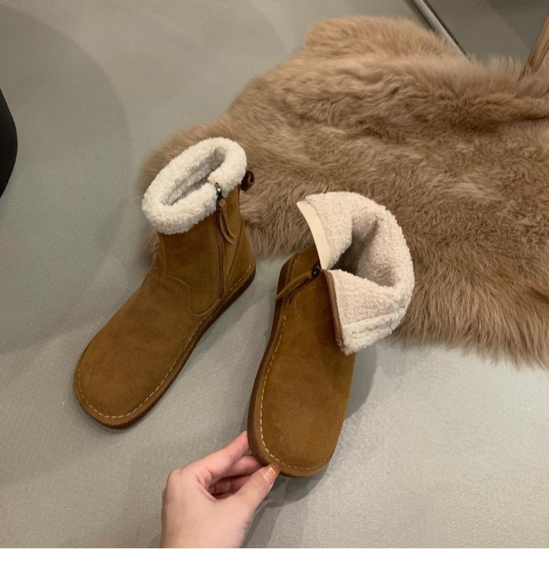Product Introduction of Winter New Flat Snow Boots Women's New Trend Mid Calf Boots Plus Warm Fashion Cotton Shoes Fur Leisure Footware 16