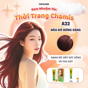 Nhuộm tóc màu Nâu Đỏ A22 bừng sáng TOPCHARM 30 màu, lên màu nhanh chuẩn, dưỡng tóc bóng mềm (kèm oxy, bao tay, lược) Nhuộm Tóc Đổi Màu Tóc Nữ