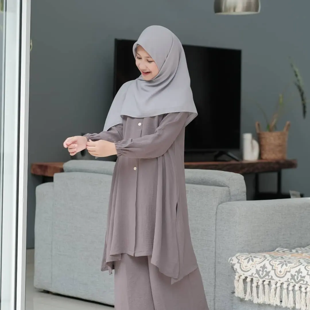 Set Waffa Muslim Anak Simpel Kekinian Viral Bahan Katun Crinkle Airflow Gamis Muslim Set Cantik Premium