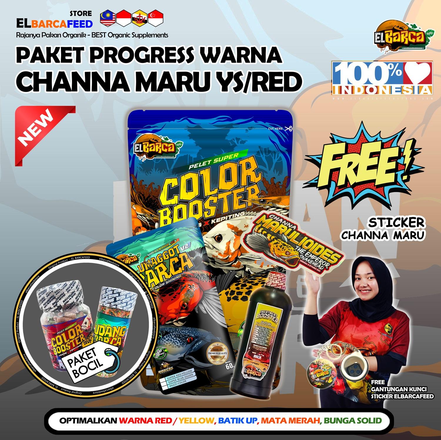 PAKET PAKAN CHANNA MARU YS RED PUSH Batik Up warna red yellow Up mata merah Free Sticker Channa