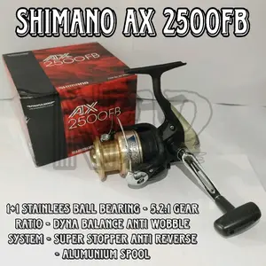 Shimano AX 2500FB Reel Pancing dengan 1:1 Stainless Ball Bearing 5:2:1 Gear Ratio Sistem Anti Wobble Super Stopper Anti Reverse Alumunium Spool