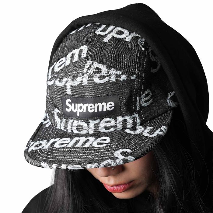 Promo Supreme Jacquard Logos Denim Camp Cap Fw25 Rigid Indigo (100