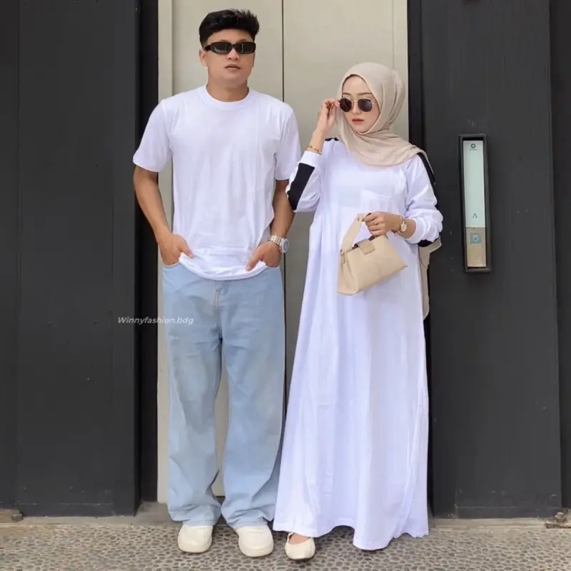 Baju Pasangan Inara Busui Nonbusui - Couple Gamis Bahan Kaos Combed 24s Bigsize  Kombinasi Sarimbit Muslim 0