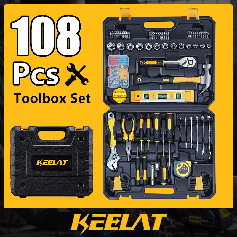 【KEELAT】108 Pcs Toolbox Set Home Tool Kit For DIY and Quick Repairs ...