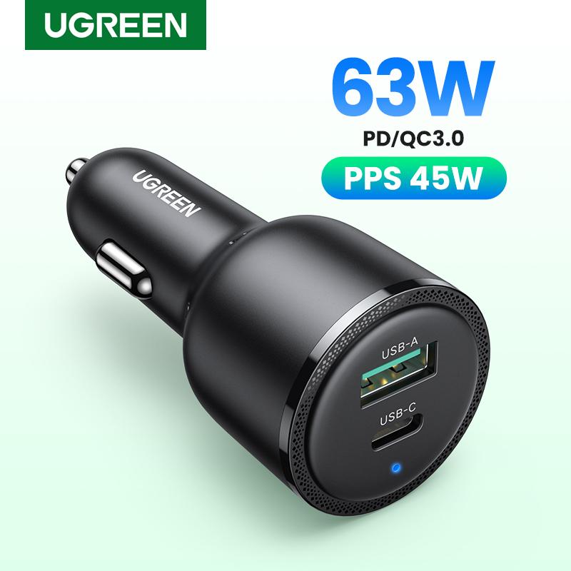 อะแดปเตอร์ชาร์จ USB C ในรถยนต์, UGREEN, 63W, รองรับ Samsung Super Fast Charger, PPS 45W, เข้ากันได้ก
