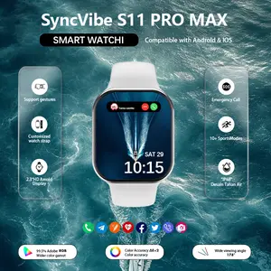 Tahan Air 11 Pro Max 10 Pro Max  Original - AMOLED 2.2" NFC GPS Panggilan Bluetooth Pengisian Nirkabel Unisex + Wallpaper Gratis