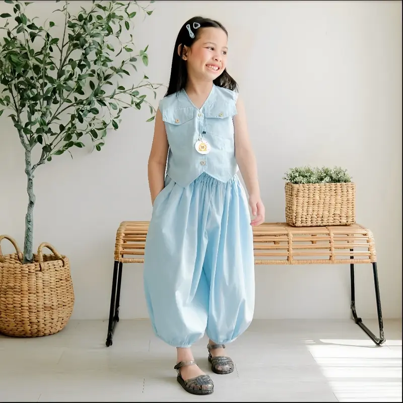 OLIVIA SET 3-12 TAHUN SETELAN ANAK PEREMPUAN POLOS KATUN LINEN 4