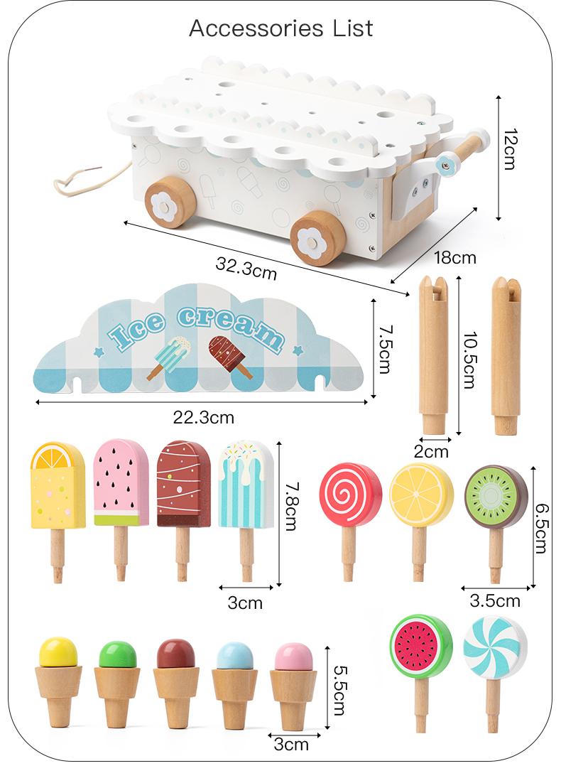 Product Introduction of Wooden simulation ice cream cone ice cream machine, boys and girls ice cream cart, children play house toys gifts 34