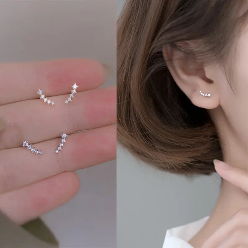 Anting Zirkon Set Mikro Sederhana Baris Kecil Berlian Geometris Anting Gandum Kecil yang Lucu anting  mini 7