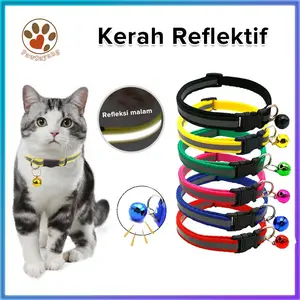 Kalung Kucing 1 Lonceng POLOS dengan Strip Reflektif – Aneka Warna