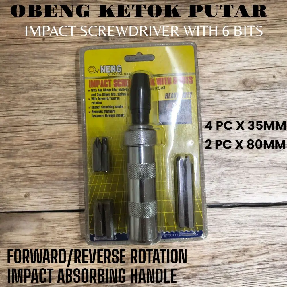 OBENG KETOK PUTAR POLOS IMPACT SCREWDRIVER DENGAN 6 MATA OBENG HEAVY DUTY MURAH F8768