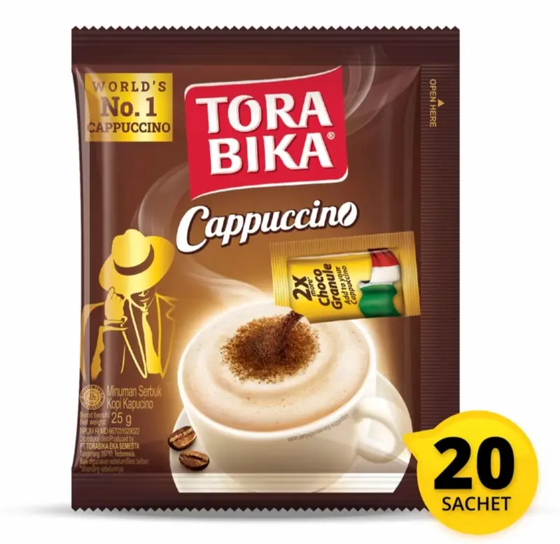 Tora Bika Cappucino Kopi 3 in 1 Minuman Bubuk - Kopi Susu - Coffee Air Powder torabika  cappuccino Drink 2