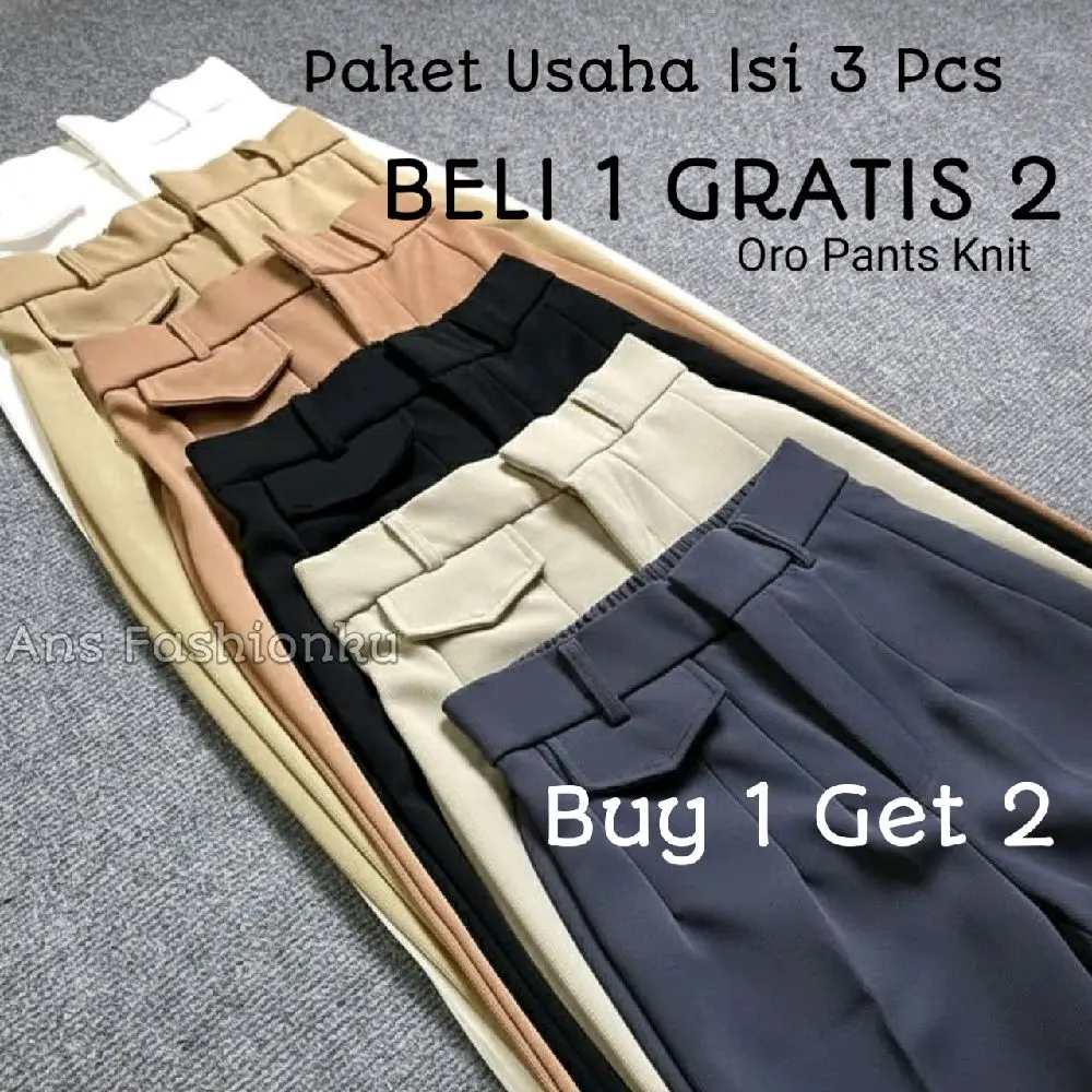 Ans Fashionku - [Buy 1 get 2] Paket Usaha Isi 3 PCS ORO PANTS Knit Celana Kulot