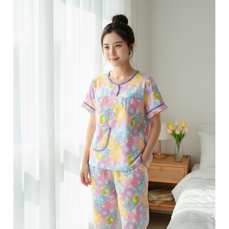 ĐỒ BỘ NỮ MẶC NHÀ TOLEXINH 10 set đồ bộ tole tay ngắn quần dài 95cm-vải tole loại 1-form vừa 40kg-73kg hàng tận xưởng