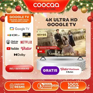 COOCAA TV 60 Inch 4K Google TV 60Y65 Layar HDR 10 Chameleon Extreme 2.0 Flicker Free Low Blue Light Bluetooth 5.1 Dolby Audio DTS tanpa STB