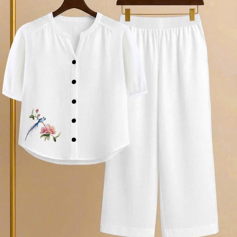  Q -SET Bộ nữ Cổ Tàu  10 MÀU - tay lửng quần ống suông  lưng thun phía sau  chất liệu Đũi tơ xước đã qua xử lý  hình in nhiệt sắc nét không bong chóc 