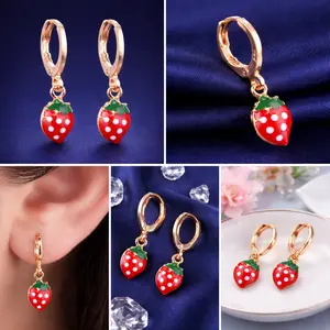 anting anak model lucu karakter buah strowbery merah anti karat dan tahan lama