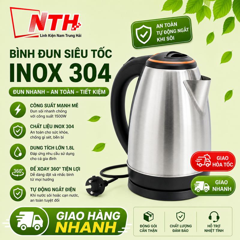 Ấm Siêu Tốc Inox Electric Kettle Đun Sôi Cực Nhanh-Ấm Siêu Tốc Thái Lan 2.5L/2.8L