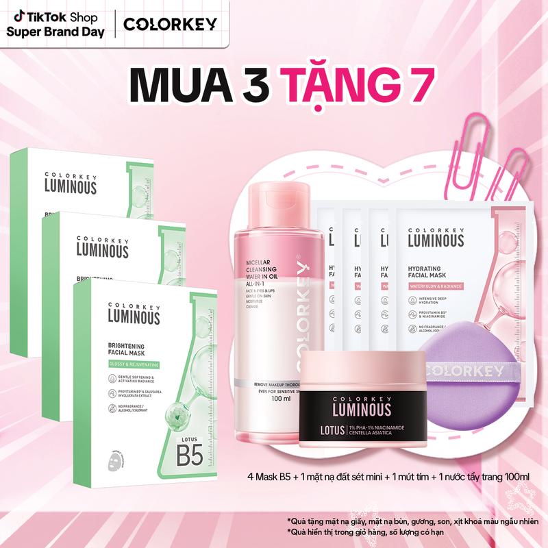 [EX - CHẢNH BEAUTY] COMBO 3 HỘP MẶT NẠ TINH CHẤT TUYẾT LIÊN COLORKEY LUMINOUS hỗ trợ Cấp Ẩm Da PHIÊN BẢN NÂNG CẤP 10 miếng/ hộp