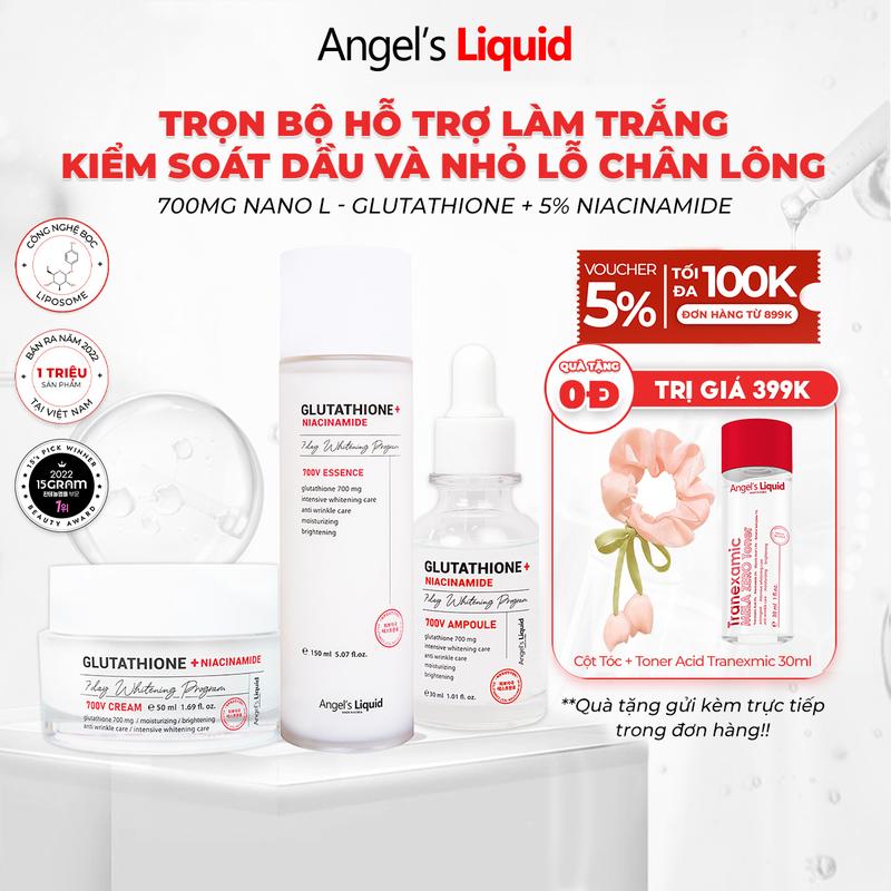   18-20 12  Bộ 3 sản phẩm Nước thần Serum Kem Dưỡng Giúp Dưỡng Trắng Cải Thiện Lỗ Chân Lông Angel's Liquid Glutathione Plus Niacinamide 
