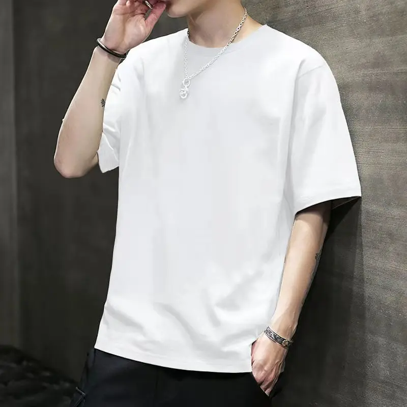 2025 cross-border white new summer solid color short-sleeved T-shirt men's slim men's and women's classic all-in-one single item top