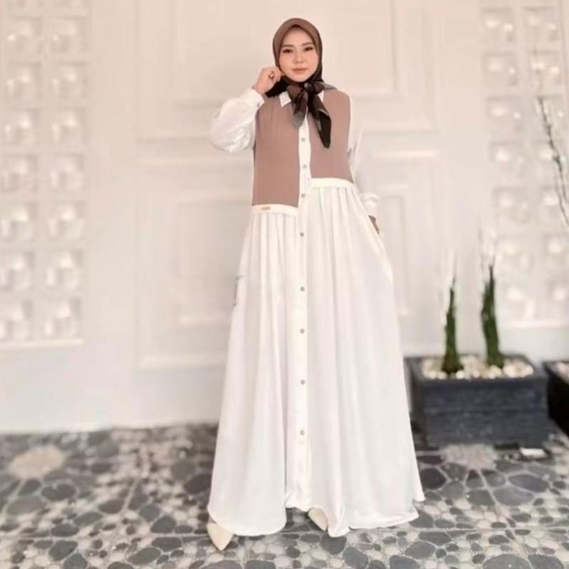 Product Introduction of Gamis Muslim Premium Abaya Tania Dress  Kancing Aktif Crinkle Airflow | Gamis Wanita Abaya Tania Dress Variasi Tali Samping | Gamis Kondangan Cantik Nyaman | Gamis Pesta Mewah Kerah Formal 5
