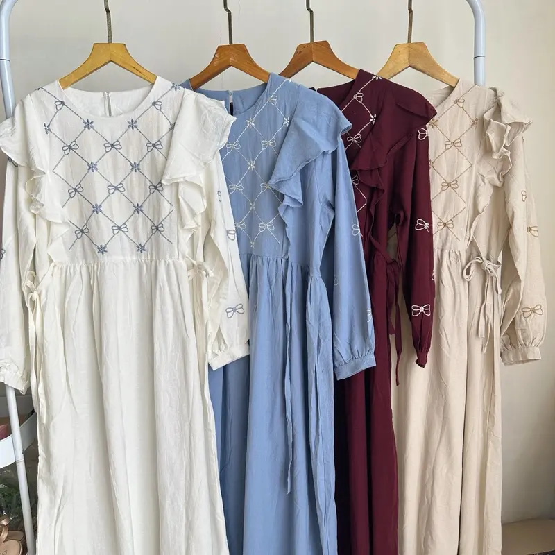 ZR fashion - Kaluna Dress Gamis Bordir Bahan Linen Muslim Panjang 1