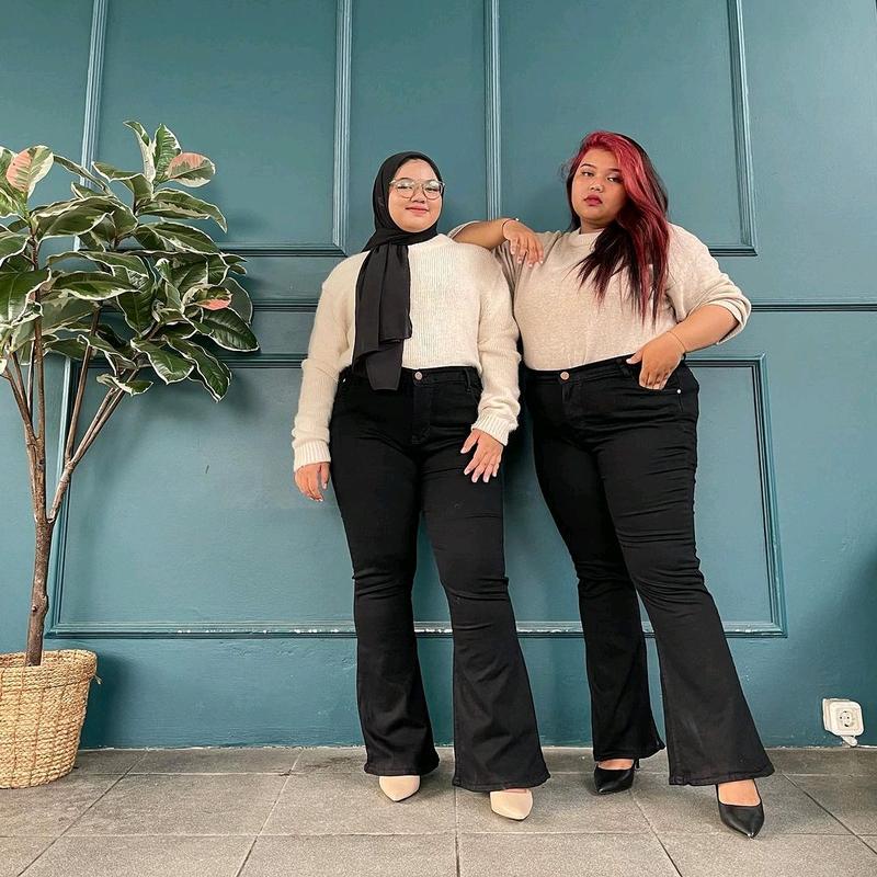 Celana Panjang Wanita HW Cutbray Super Jumbo BB 100 - Kekinian Flared Stretch Premium - High Wrap Gray Jeans Hitam Loose Jeans Hitam jeans  biru retro 3