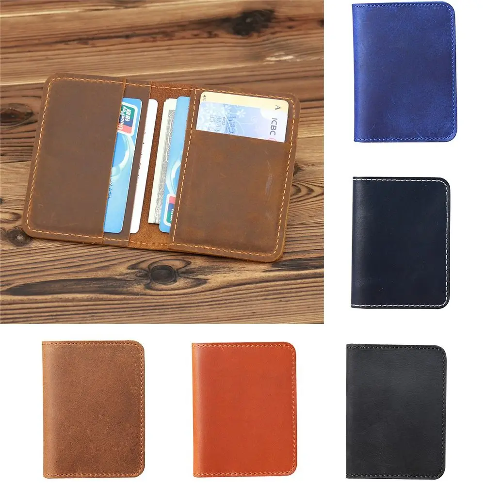 Vintage Genuine Leather Men's Card Holder Small Thin Wallet Brown Minimalist Purse Credit Card ID Card
