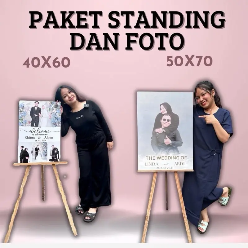 Paket Standing & Cetak Foto MDF 40x60 & 50x70 Dekorasi Wedding Dinding Kayu Elegan untuk Rumah Modern dan Klasik