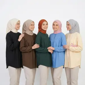 AIISHA Kemeja Helva Atasan Oversize Wanita Katun Miracle Baju Panjang Lengan Karet | Atasan Wanita Muat BB 50-125 KG Variasi Lengan Karet