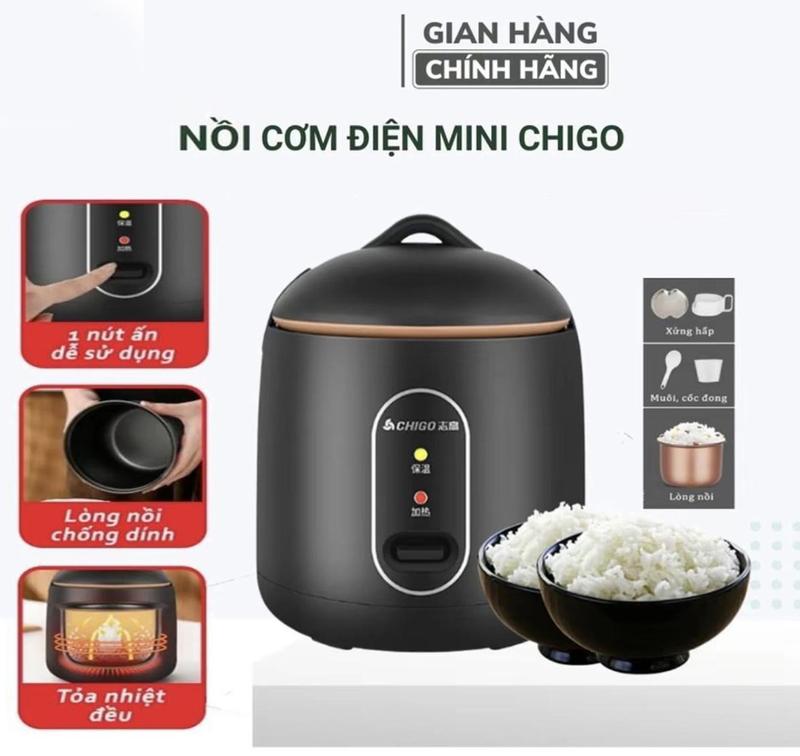 Nồi cơm điện mini tráng chống dính CHIGO, nấu hầm súp cháo đa năng, dung tích 800ml phù hợp cho 2 người ăn, nấu cháo ăn dặm cho bé