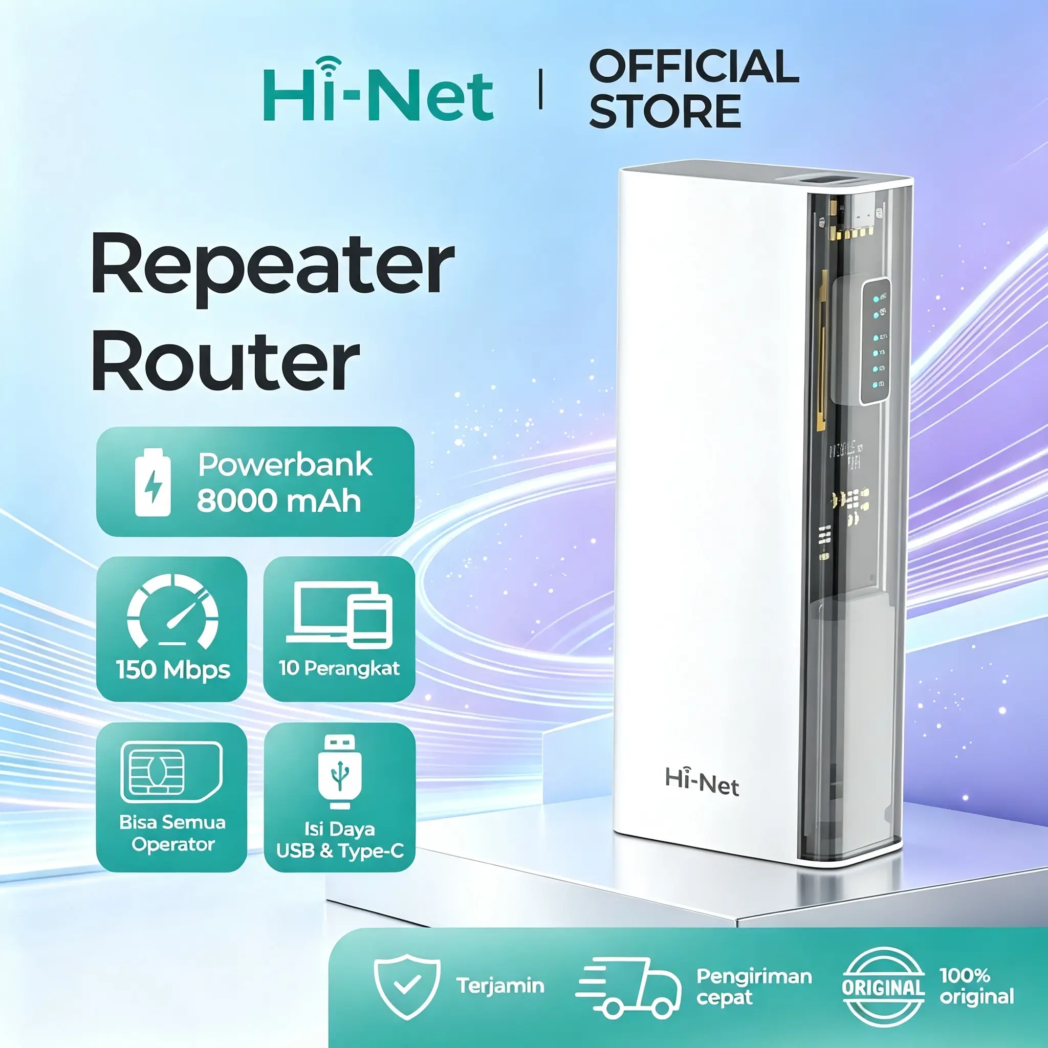 Hi-Net MF932 Power Bank Router WIFI Portabel 150Mbps 8000mAh Dual-Band 2.4G & 5G Jaringan Stabil untuk 4G/3G Operator Baterai Powerbank Pengalaman Jaringan Cepat Kompatibel dengan Berbagai Perangkat - Ponsel, Charger