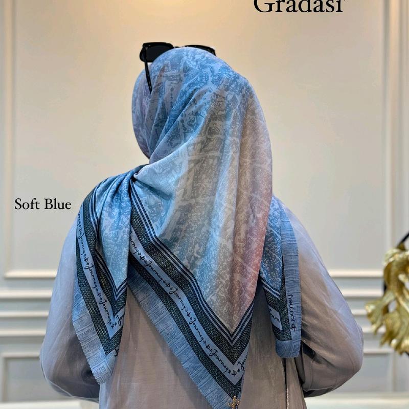 Hijab Segiempat Voal Premium dengan  Motif Gradasi Siap Pakai - Nyaman, Seragam Kerudung Muslim Casual Square 7