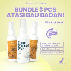 Deocare Paket 3 Pcs Vanilla Natural Deodorant Tawas Spray 60ml / Penghilang Bau Badan Alami