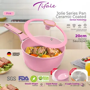 [NABUNG 7 HARI] Tifale Aesthetic Jolie Pan Pink Blossom Saucepan + tutup kaca 20 cm Ceramic coated Premium  Wajan Panci Penggorengan Granite Marble Anti Lengket Non-Stick