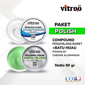 Vitroo Paket Polish Batu Hijau & Kompon Perawatan Anti Baret 80gr Pengkilap Chrome Kendaraan Car