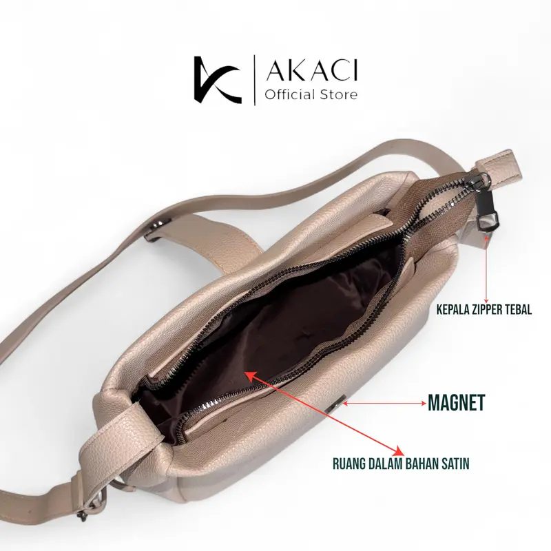 Shoulder Bag wanita NAOMI Akaci 09-8477 Bahan kulit sintetis 1 ruang Tas selempang cewek terbaru tas kuliah kerja simpel murah 2