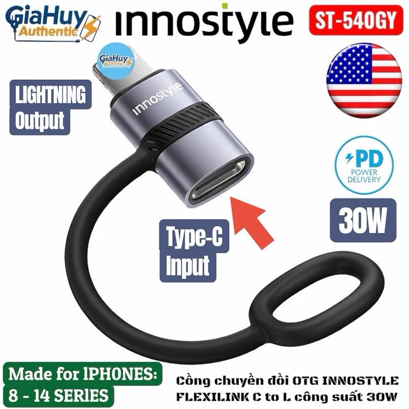 Innostyle Cổng Chuyển Đổi OTG FLEXILINK ST-540GY C to L 30W, Dây Silicone Mềm Mại, Thân Nhôm Cao Cấp, Hỗ Trợ Sạc Nhanh PD 30W Max, Truyền Dữ Liệu 480Mbps, Thiết Kế Chống Thất Lạc
