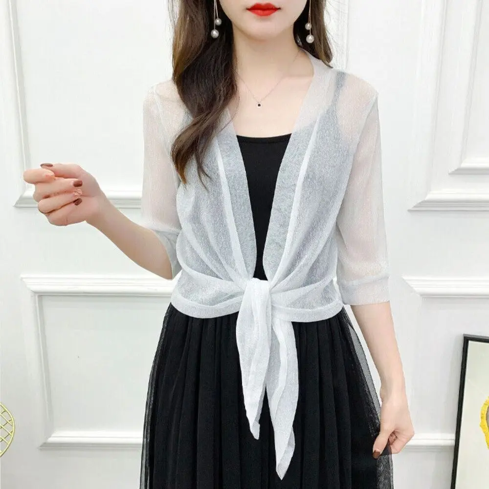 Áo Cardigan Một Cỡ Cho Nữ, Quần Áo Chống Nắng Vải Tuyn Polyester Mới, Áo Điều Hòa Cho Nữ