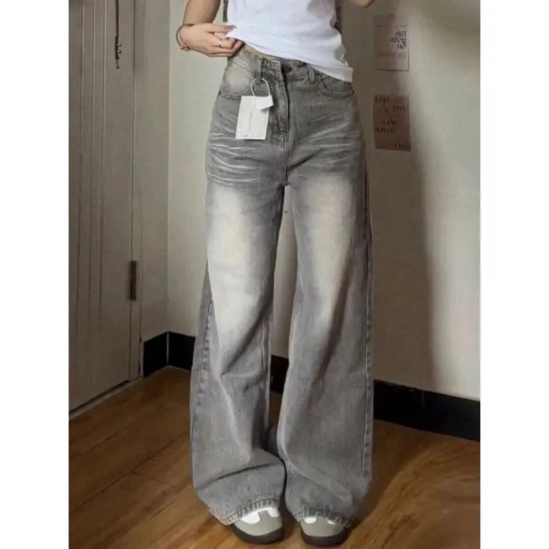 ￼Highwaist Kulot Jeans Baggy Retro Loose Jumbo Coolgy Celana Panjang Wanita Wide Leg smokey grey