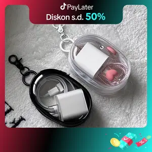 [MILOLI] 1Pcs Pouch Portable Mini Transparant Storage Bag With Zipper Keychain Multifungsi Charger Case Travel Aksesoris - F0298