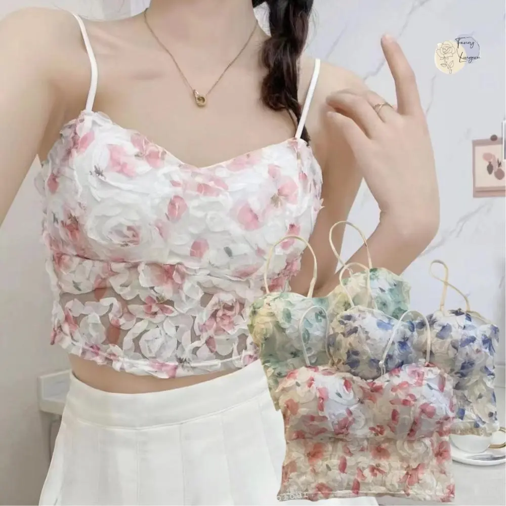 Áo Yếm Nữ Thiết Kế Hoa Thời Trang Áo Crop Top Ren Áo Ống Lưới Áo Ngực, Áo Ba Lỗ Đồ Lót Cô Gái Ngọt Ngào