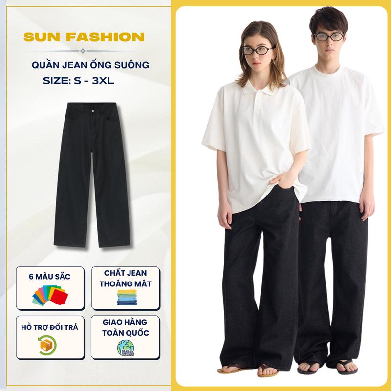  Quần jean ống suông nam nữ SUN V03 MÀU ĐEN quần cạp cao form Hàn Quốc trẻ trung - năng động Ong Pants 