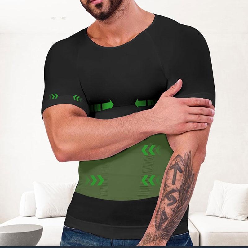 CATTIBOR 2/1 Pack Men Compression Vest Short Sleeve,Men Shaping Shirts Body Shaper,Men Round Neck Short Sleeve Shirt,Men Sport Vest Fitness Excercise Shapewear Tanks Tops,Back to School Outfits, GYM Clothing,Boys Vest 5