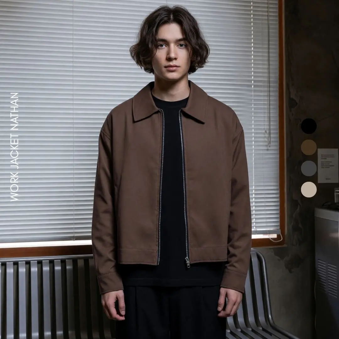 HAIBRO - Work Jacket Nathan Boxy Fitted Oversized Semiwool l jaket Polos Outer nyaman Coffe