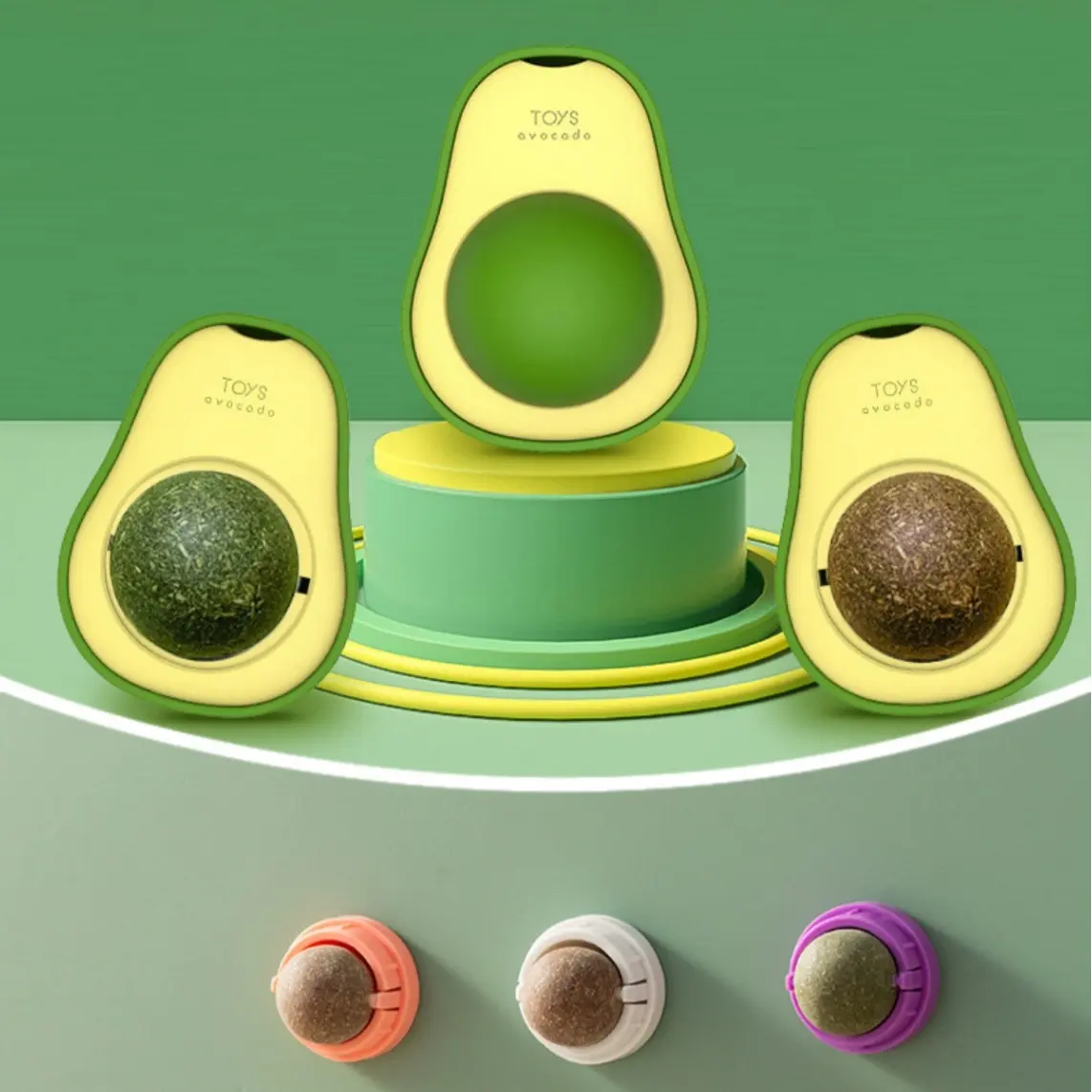 CATNIP BALL SNACK KUCING CATNIP TEMPEL UNTUK KUCING Bentuk Bulat , Avocado , Cheese atau keju BISA DI TEMPEL DI DINDING